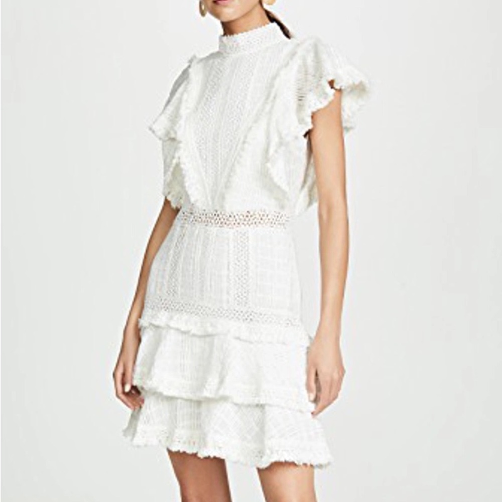 Alice + Olivia Lace Fringe Dress in White